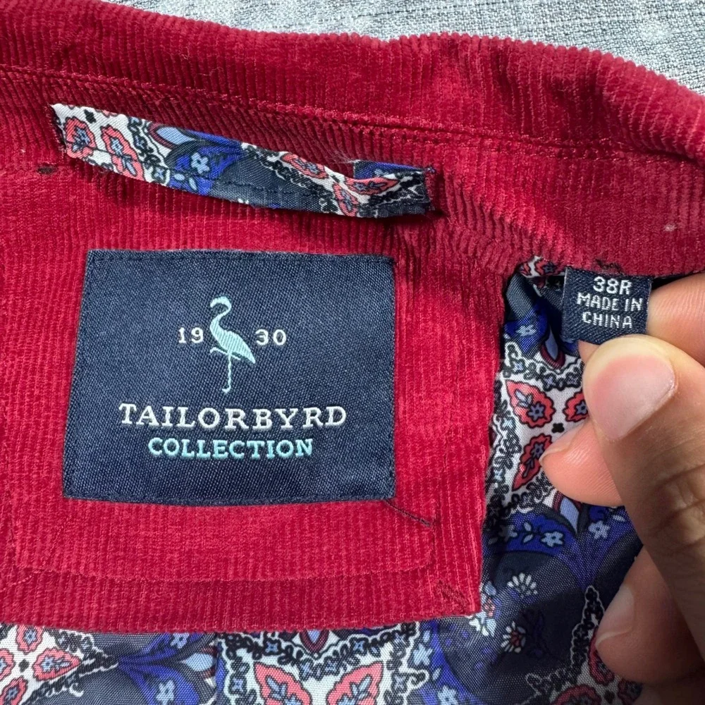 Tailorbyrd Corduroy Blazer Mens 38R Red Burgundy Sport Coat Jacket Dark Academia